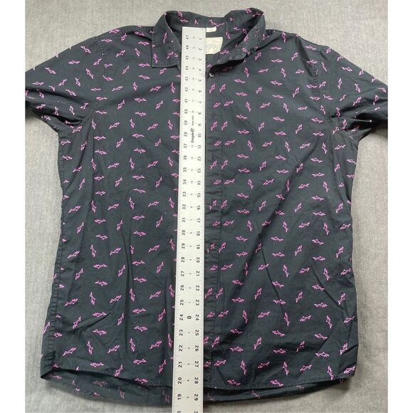 Bixby Slim Fit Shark Print Button Shirt Mens XL Black Neon Pink Coastal Casual - Picture 7 of 9